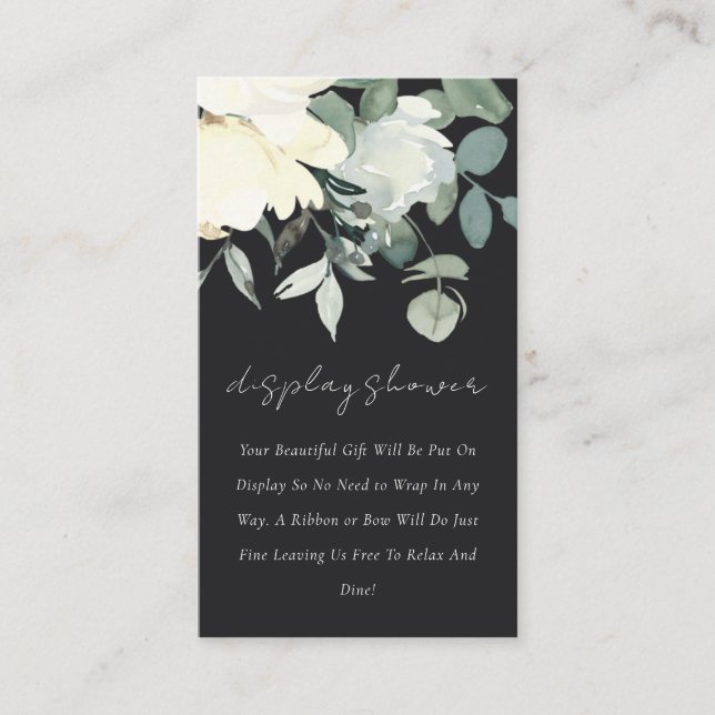 BLACK IVORY WHITE FLORAL BUNCH DISPLAY BABY SHOWER ENCLOSURE CARD (Front)