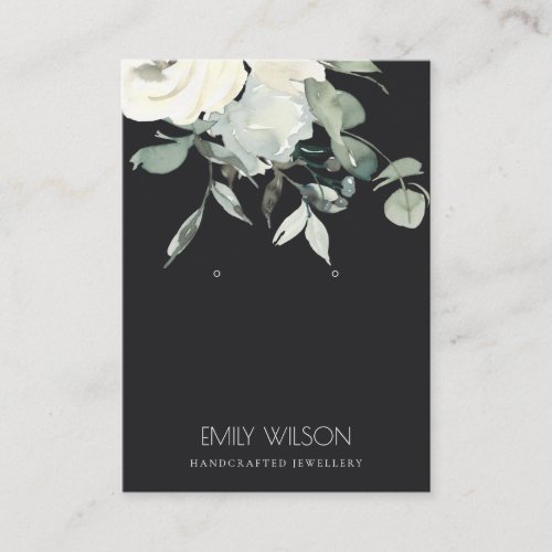 BLACK IVORY WHITE FLORAL BUNCH EARRING DISPLAY BUSINESS CARD