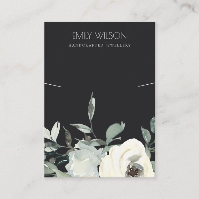 BLACK IVORY WHITE FLORAL BUNCH NECKLACE DISPLAY BUSINESS CARD (Front)