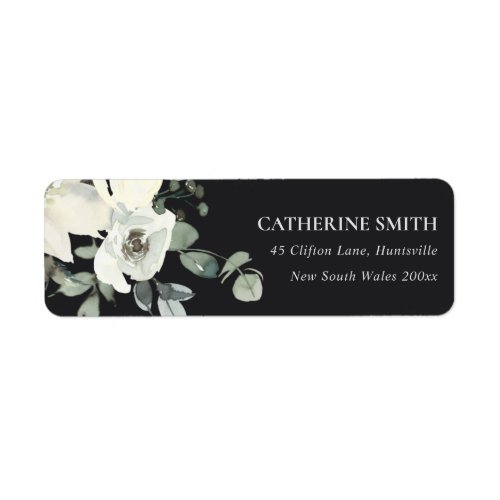 BLACK IVORY WHITE FLORAL WATERCOLOR BUNCH ADDRESS LABEL