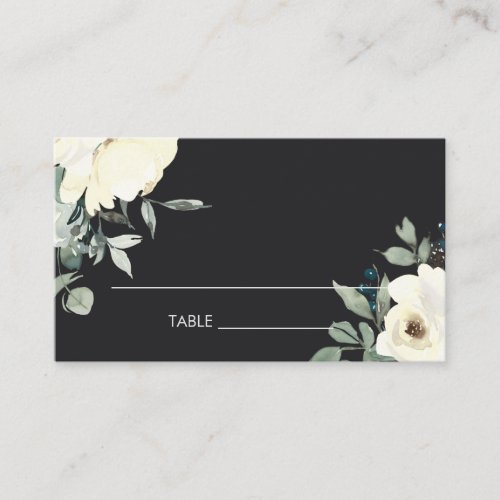 BLACK IVORY WHITE FLORAL WATERCOLOR BUNCH WEDDING PLACE CARD