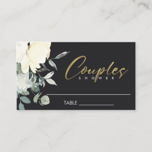 BLACK IVORY WHITE FLORAL WATERCOLOR COUPLES SHOWER PLACE CARD