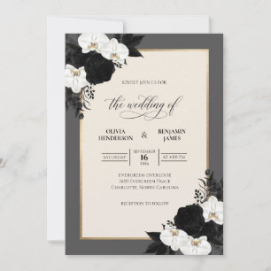 Black Ivory White Orchid Wedding Invitation
