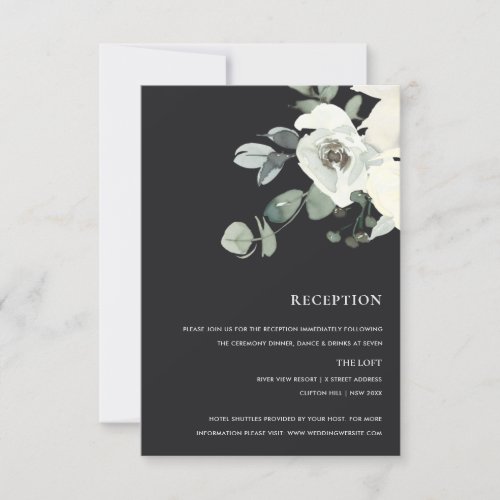 BLACK IVORY WHITE PEONY WATERCOLOR BUNCH RECEPTION RSVP CARD