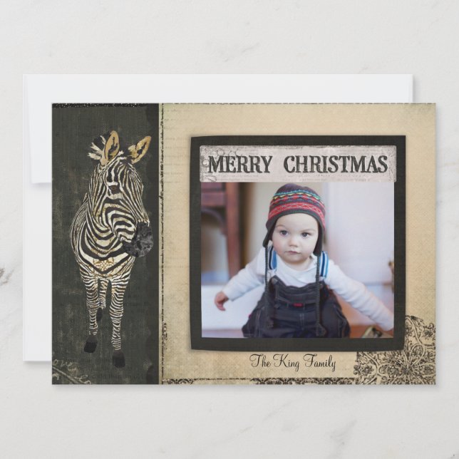 Black & Ivory Zebra Christmas Photo Card (Front)