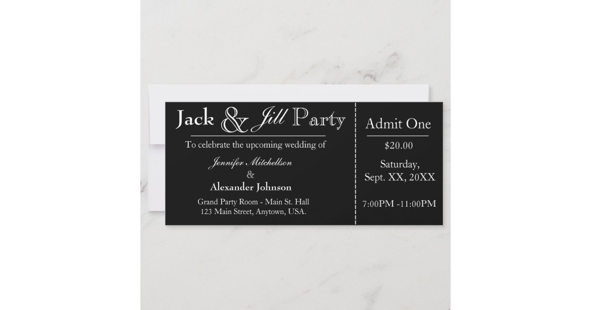 Black Jack and Jill Shower Ticket Invitation Zazzle