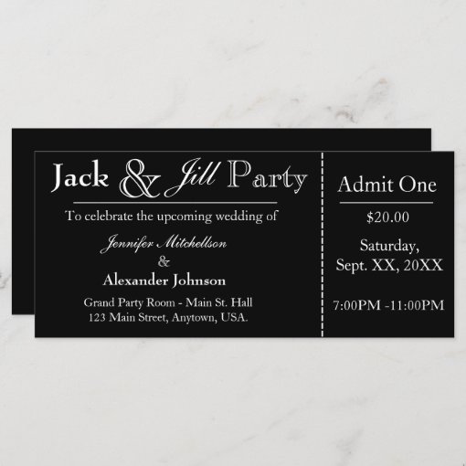 Black Jack and Jill Shower Ticket Invitation Zazzle