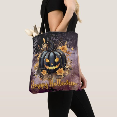 Black Jack_O Lantern Cemetery Happy Halloween Tote Bag