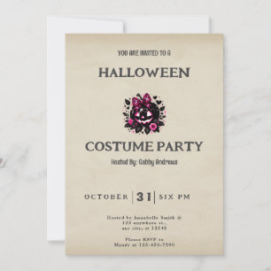 Black Jack-O' Lantern Flowers Vintage Halloween Invitation