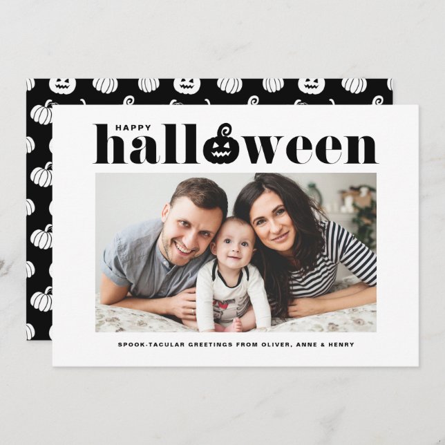 Black Jack-o'-lantern Photo Happy Halloween Announcement (Front/Back)