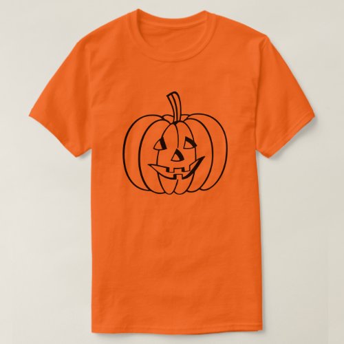 Black Jack_O_Lantern Pumpkin Outline on Orange T_Shirt
