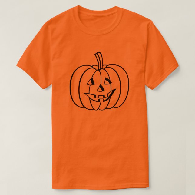 Black Jack-O-Lantern Pumpkin Outline on Orange T-Shirt (Design Front)