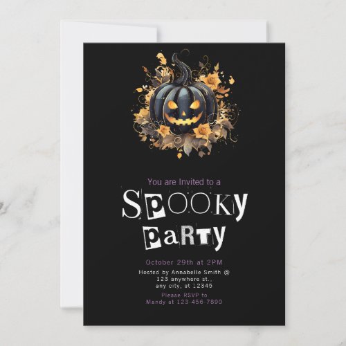 Black Jack_O Lantern Spooky Halloween Party Invitation