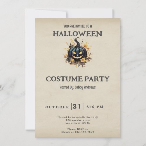 Black Jack_O Lantern Vintage Halloween Costume Invitation