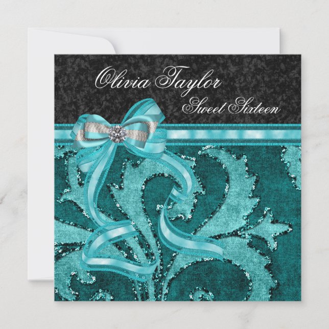 Black Jade Green Glitter Sweet Sixteen Birthday Invitation (Front)