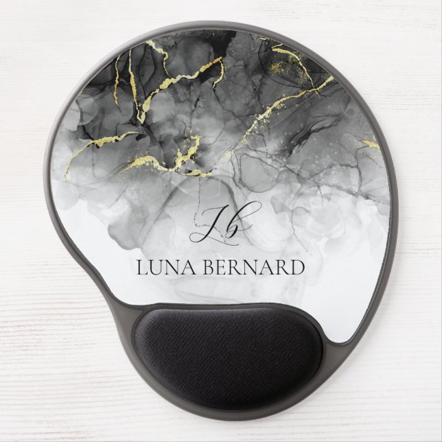 Black Jade Watercolor Ink Customizable Gel Mouse Pad (Front)