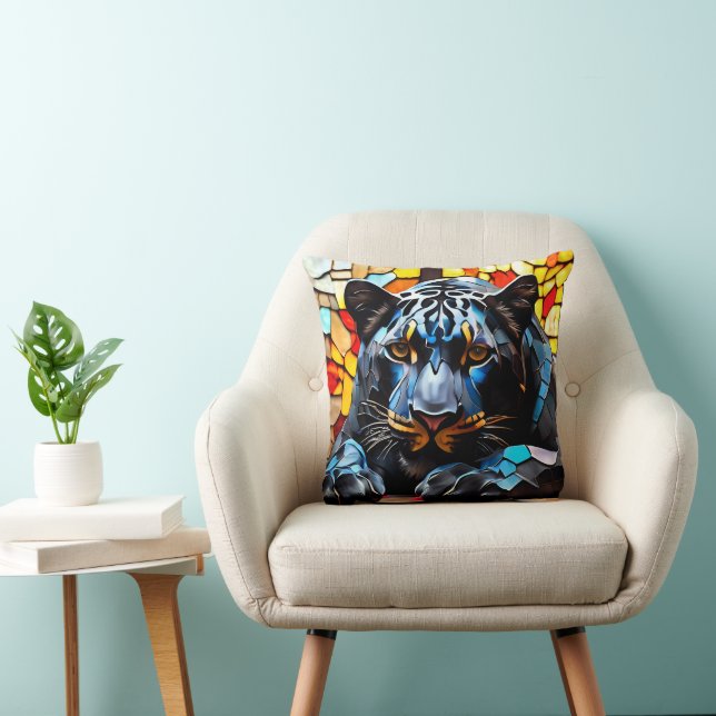 Black Jagua Mosaic Stained Glass  Throw Pillow (Chair)