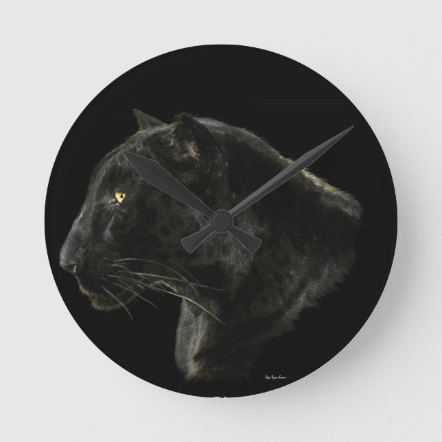 Black Jaguar Big Cat Animal-Lover's Wall Clock (Front)