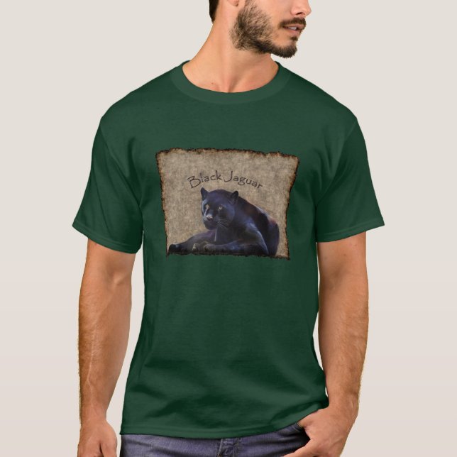 Black Jaguar Big Cat Wildlife-support Art T-Shirt (Front)