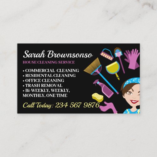 Black Janitorial Gloved Apron Maid Business Card