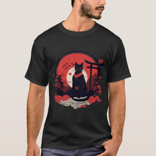 Black Japanese Cat T_Shirt