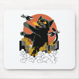 Black Japanese Catzilla Sunset - Clic Fit Mouse Pad