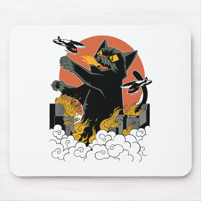 Black Japanese Catzilla Sunset - Clic Fit  Mouse Pad (Front)