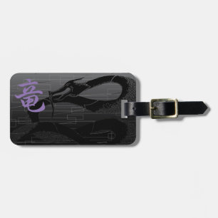 Black Japanese Dragon Gray Background Luggage Tag