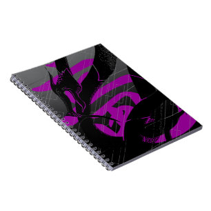Black Japanese Dragon Gray Background Notebook
