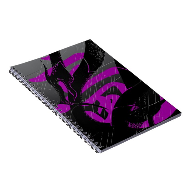 Black Japanese Dragon Gray Background Notebook (Right Side)