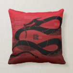 Black Japanese Dragon Red Background Throw Pillow