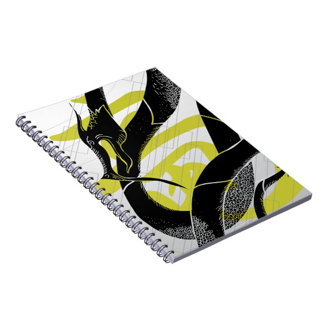 Black Japanese Dragon White Background Notebook (Right Side)