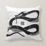 Black Japanese Dragon White Background Throw Pillow