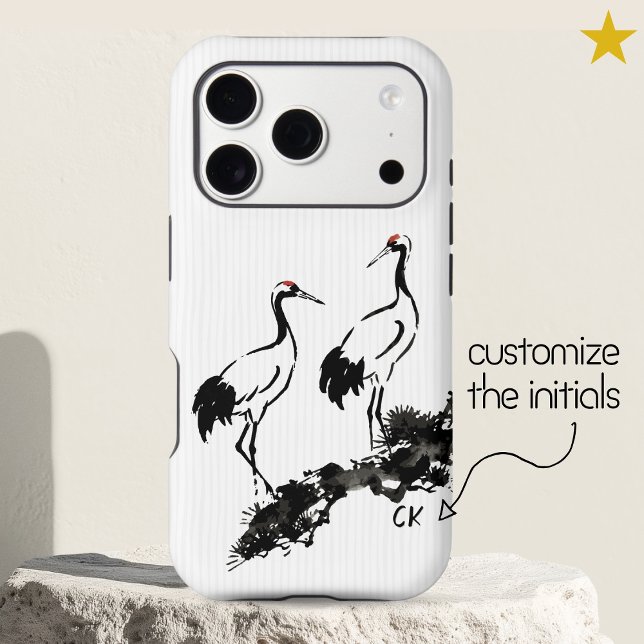 Black Japanese Ink Calligraphy Crane Custom Name Case-Mate iPhone Case (Creator Uploaded)