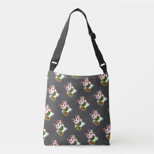 Black Japanese Lucky Cat Pattern Crossbody Bag