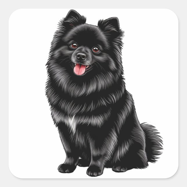 Black Japanese Spitz Square Sticker (Front)