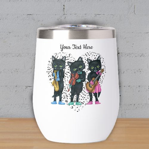 Black Jazz Cats Playing Music Heart of black Notes Thermal Wine Tumbler