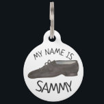 Black Jazz Dance Shoe Teacher Choreographer Dancer Pet ID Tag<br><div class="desc">Pet tag design features an original illustration of a black leather jazz dance shoe. Just personalize with the name of your dog or cat. Lots of coordinating pet products are also available from this shop! Don't see exactly what you're looking for? Contact Rebecca to have a product customized just for...</div>