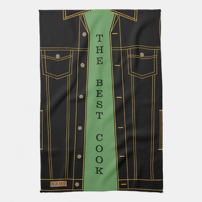 Black Jeans Jacket Funny Kitchen Towel Custom Text (Vertical)