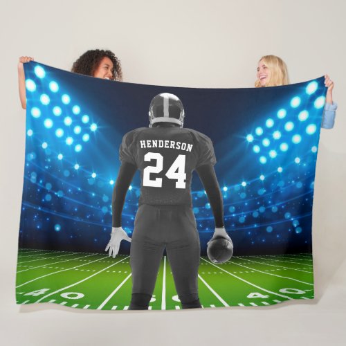 Black Jersey Personalized Football Player Fleece Blanket