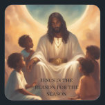Black Jesus African American Christmas Sticker<br><div class="desc">A beautiful reminder that Jesus Is The Reason For The Christmas Season. Use the stickers to decorate presents and gifts,  or cards and stationery. The design has an image of a black Jesus surrounded by little black children at his feet. Makes a lovely religious gift for Christians.</div>