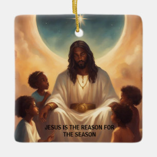 Black Jesus African American Christmas Tree Ceramic Ornament