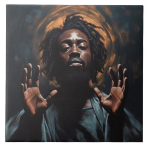 Black Jesus He Touched Me Ceramic Tile