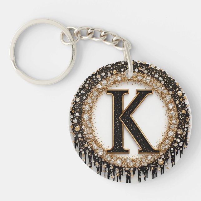 Black Jewel Initial K Decor Keychain (Front)