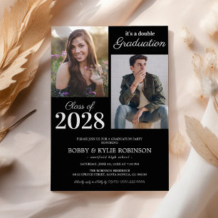 Black Joint Graduation Party Invitation