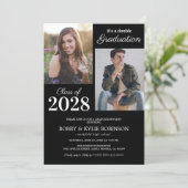 Black Joint Graduation Party Invitation (Standing Front)