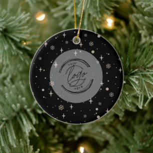 Black Jolly Christmas Business Logo QR code Chic Ceramic Ornament