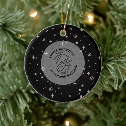 Black Jolly Christmas Business Logo QR code Chic Ceramic Ornament