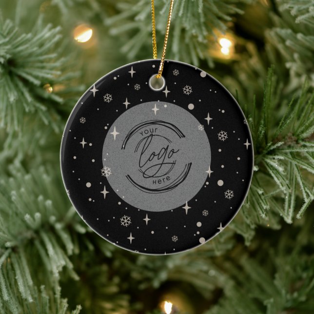 Black Jolly Christmas Business Logo QR code Chic Ceramic Ornament (Tree)