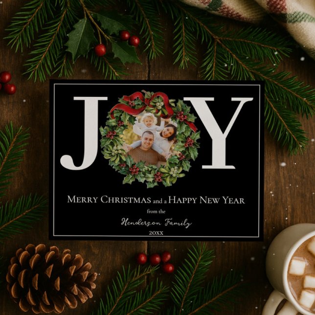Black Joy Christmas Wreath Photo Holiday Card (Black Joy Christmas Wreath Photo Holiday Card)